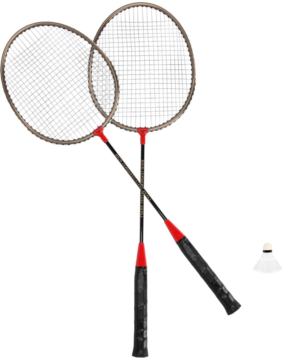 Spokey Badminton Set - Zwart / Rood - Staal / Aluminium / Polyurethaan - Set bestaande uit 2 Badmintonrackets + Shuttle