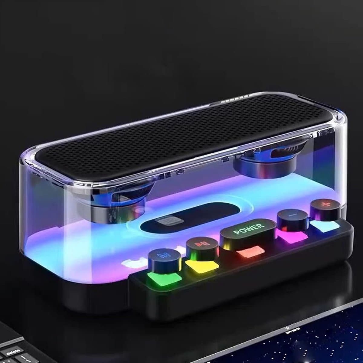 OLOEY Bluetooth-luidspreker Stereo-surroundgeluid - met RGB-atmosfeerlicht en mechanische toetsen - waterdicht draagbaar geluid van de lPX5-klasse - geschikt voor mobiele telefoons, tablets en computers