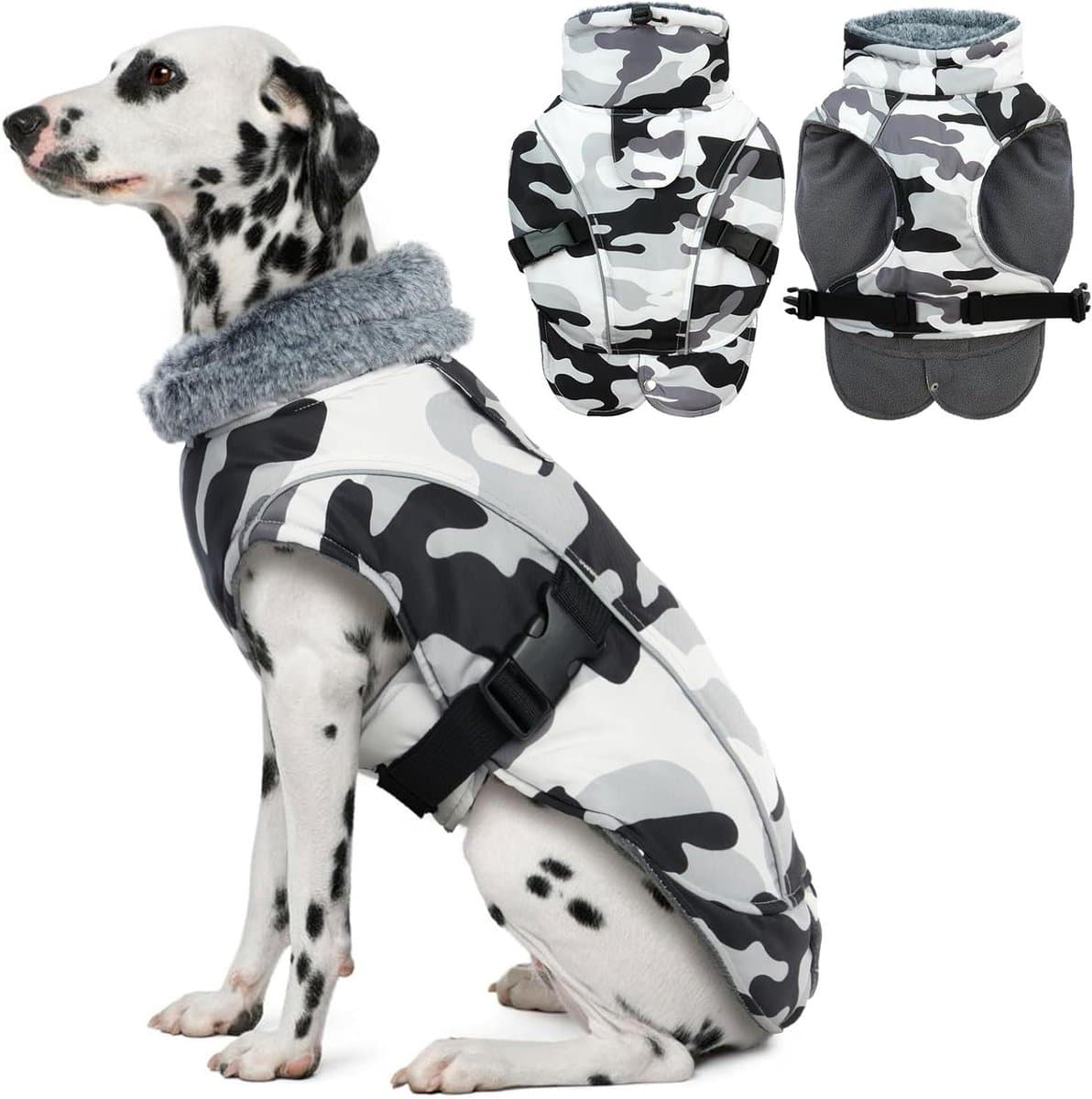 Hondenjas Waterdicht - Hondentrui Vest - Warm Houden - Met Harnas Opening - XXL - Witte camouflage