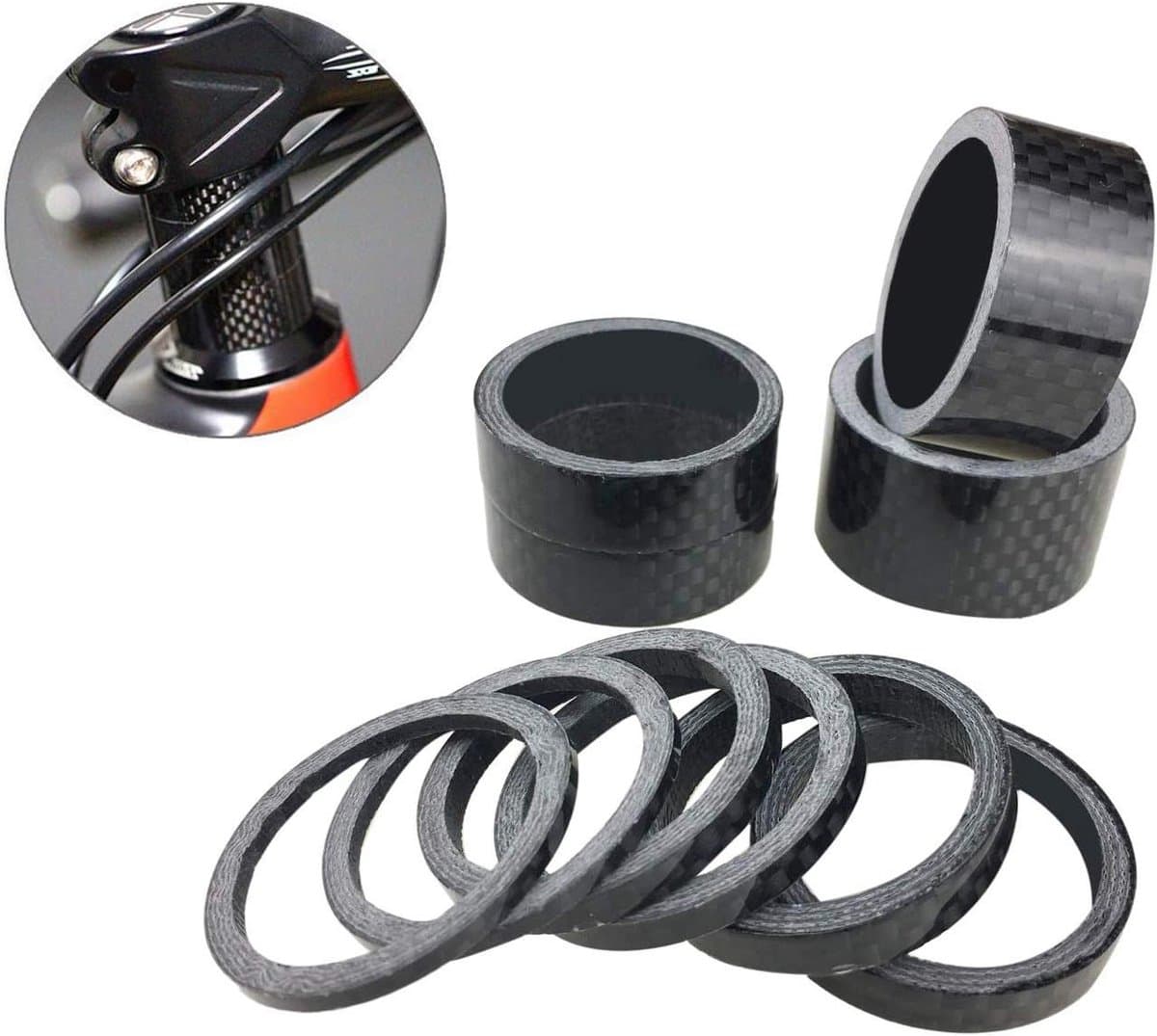 PLATT 10 Pieces Bike Headset Spacer Full Carbon Fiber Bicycle Stem Headset Spacer Fit 1 1/8-Inch Compatible with MTB Bike Road Bikes