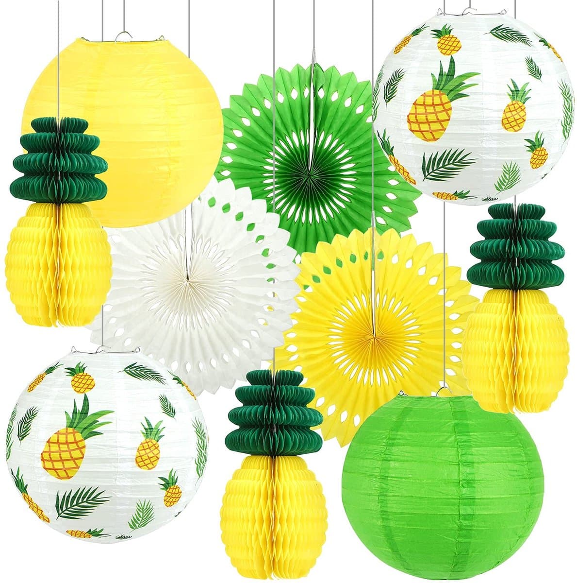 Store_8 - Zomerdecoratie - Flamingo - Party Decoratie - Groen - Lampions - Ananas en Honingraatballen - Geschikt voor Verjaardagen - Tropische Luau