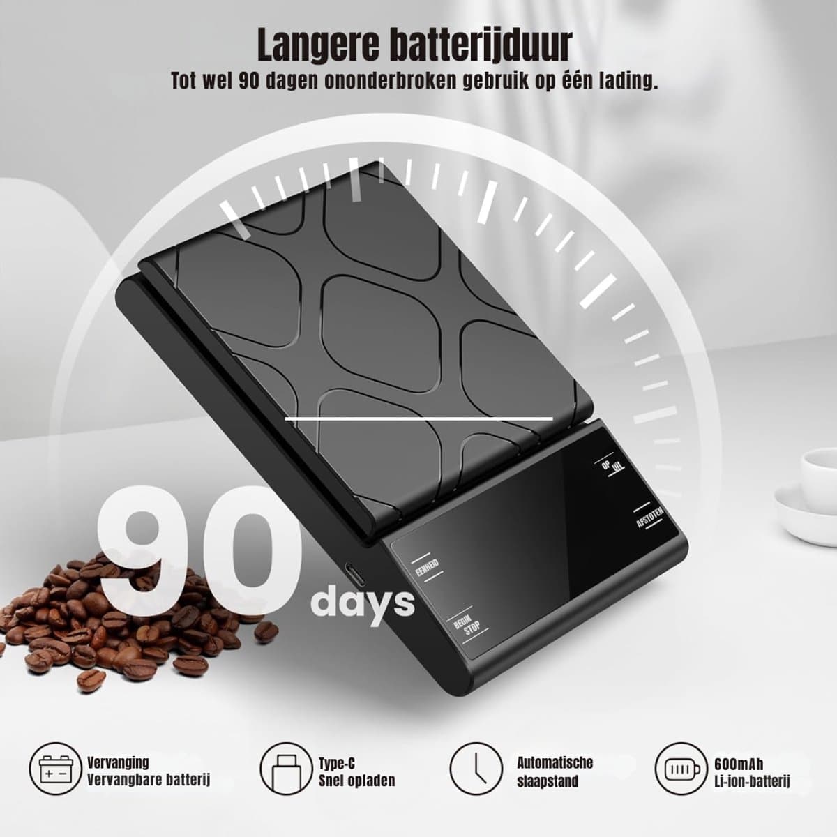 REN® Koffie Weegschaal - Weegschaal - Scale 0.5 tot 5000 Gram - Zwart - 4cm x 15cm x 22cm