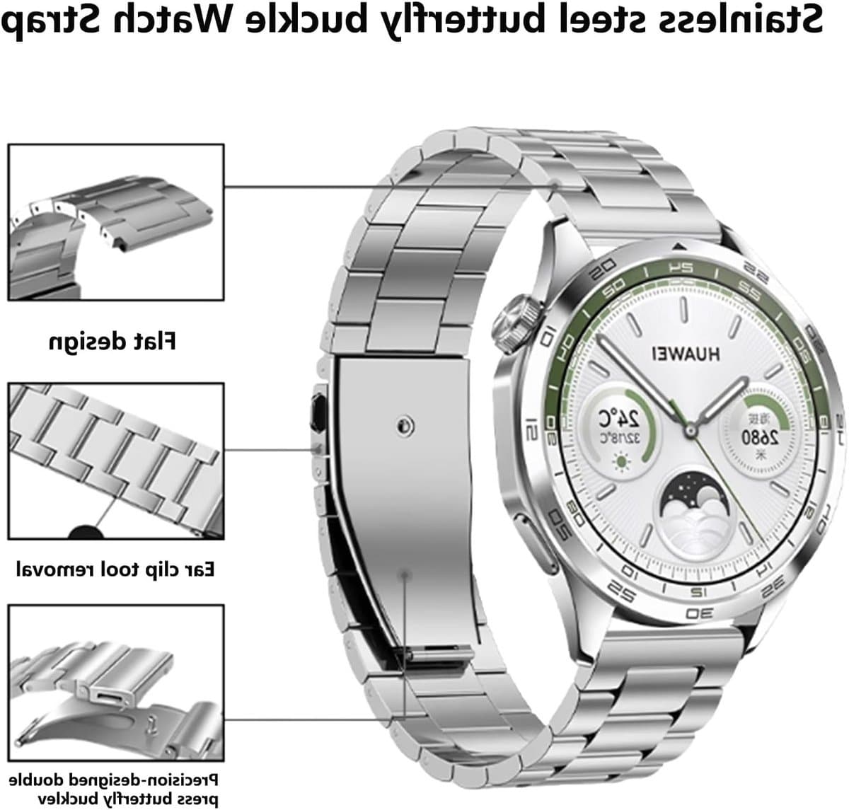 Stainless Steel Horlogeband 18mm 20mm 22mm voor Garmin Galaxy Amazfit Huawei, Unisex Vervangband voor Stijlvolle Horloges