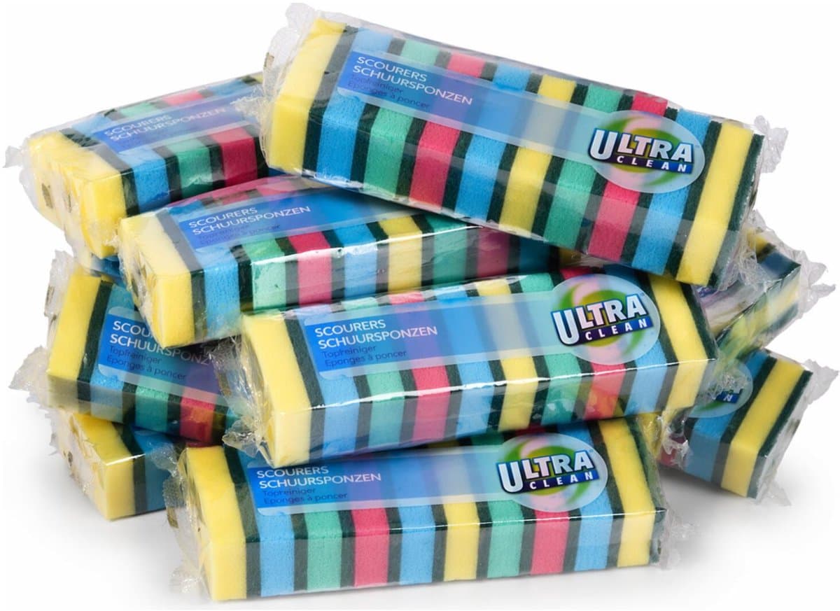 Ultra Clean schuurspons - 200x stuks - multi color - polyurethaan - schoonmaakspons