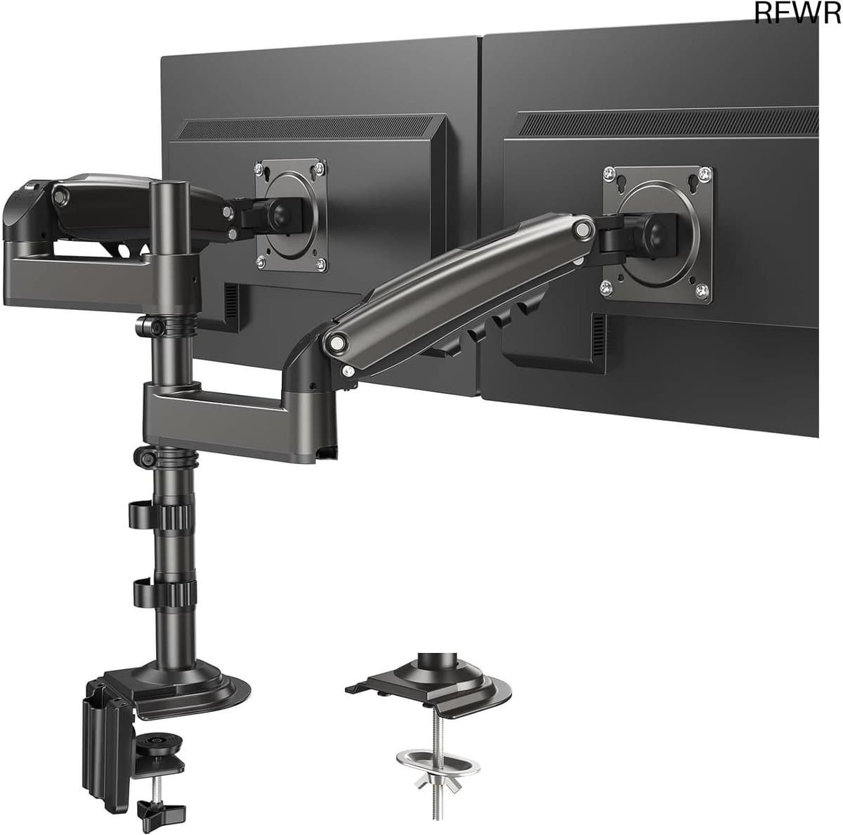 Dubbele Monitor Arm - Gasveer Stand - Ergonomisch Werken - Twee Montagemogelijkheden - 13-32 Inch - Zwart