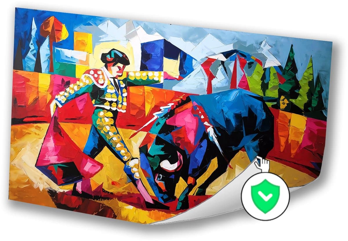 Kubistisch stierengevecht met matador - Stierengevecht poster - Posters stier - Kubisme - Slaapkamer poster - Muurdecoratie slaapkamer - poster 120x80 cm