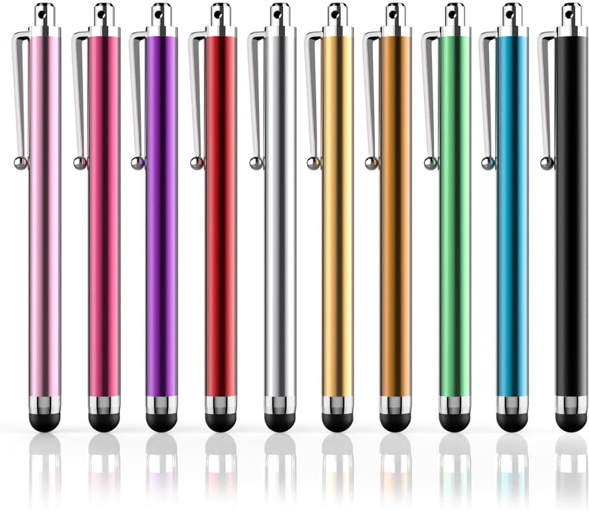 SSTRWGOOD 10 Stuks Invoerpen - Touchscreen Stylus Pen - Zachte Siliconen Tip en Draagbare Penhouder - Geschikt voor Smartphones, Tablets en Andere Touchscreens - Metalen Behuizing - 11,3x0,9cm