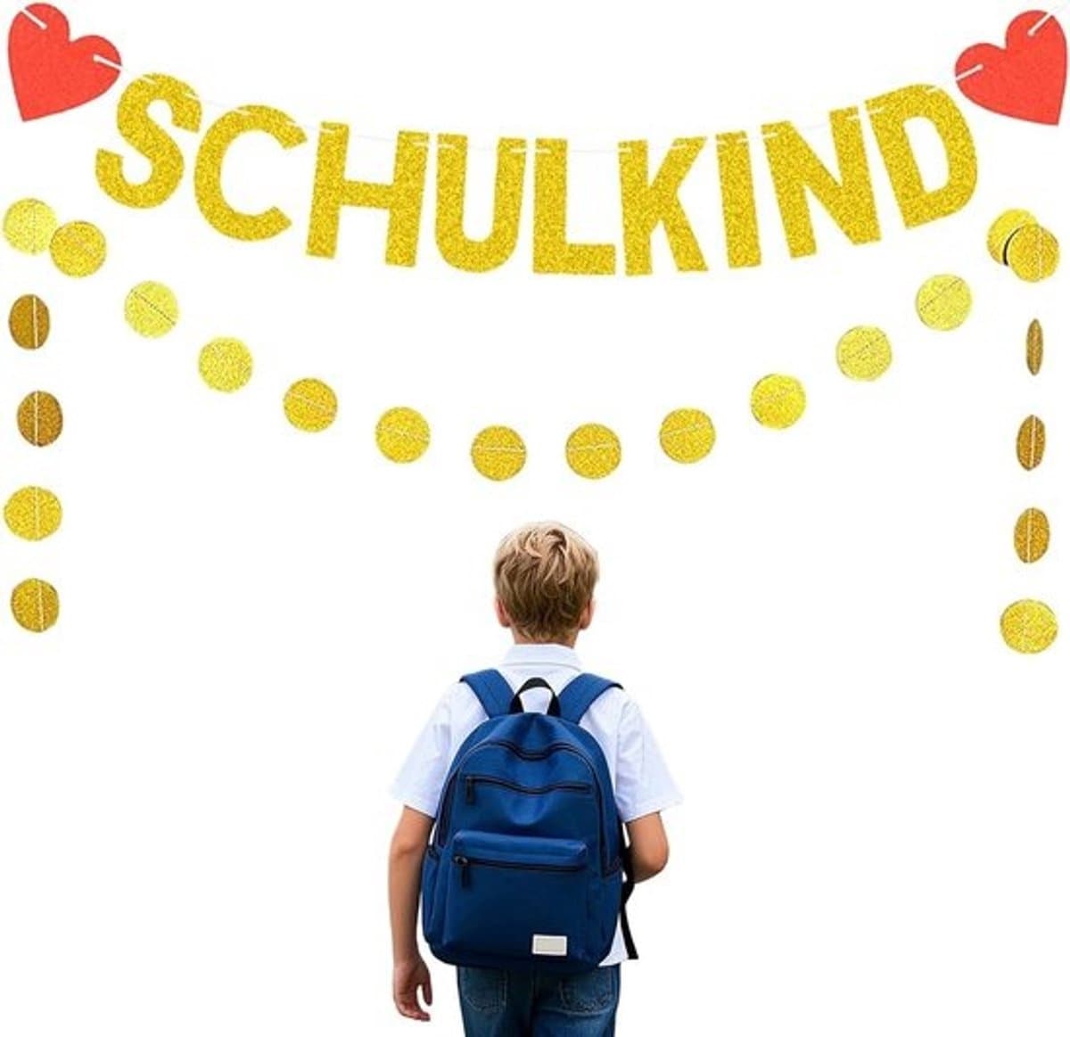 Slinger voor de eerste schooldag - Schoolfeestdecoratie - Voor schoolfeestversiering - Gouden glitterletters en hartjes - Goud