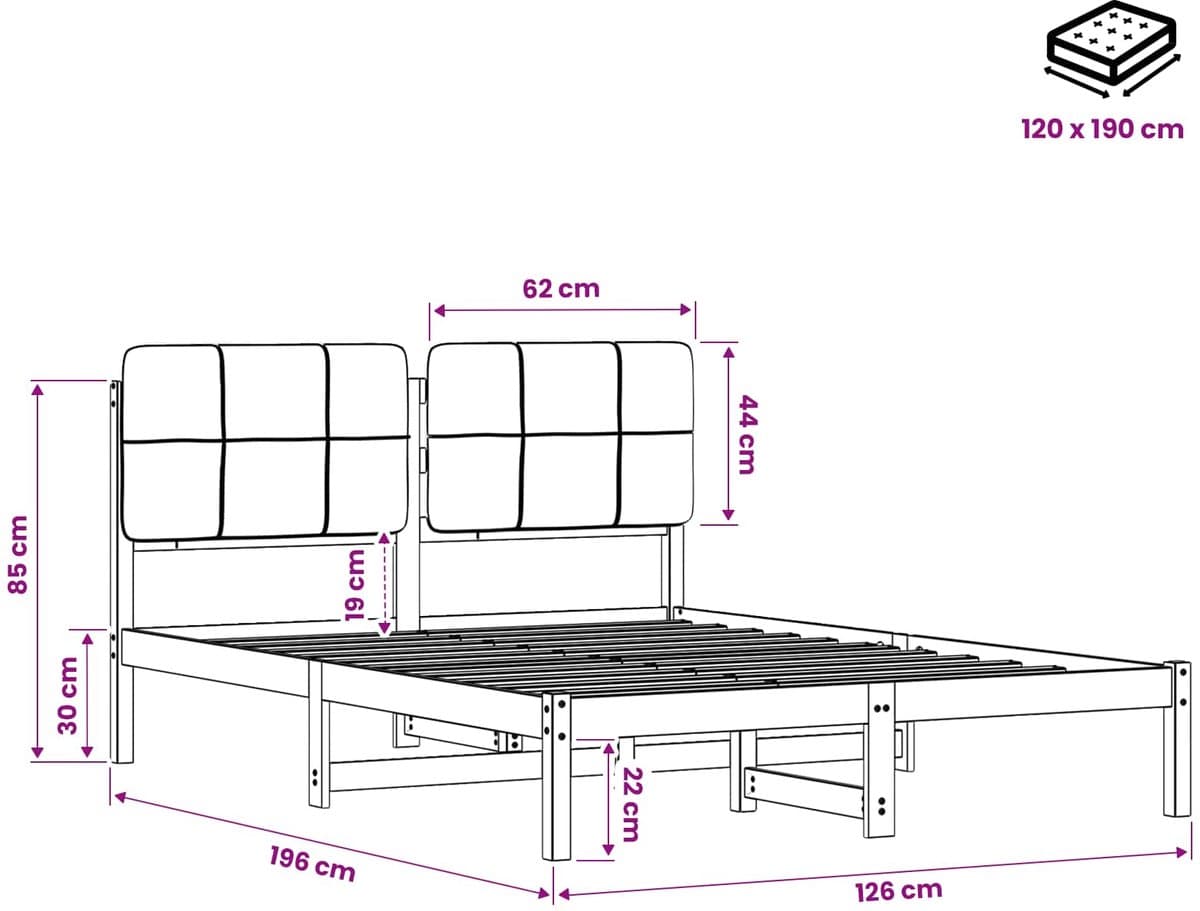 vidaXL - Bedframe - met - gestoffeerd - hoofdbord - Naturel - en - donkergrijs