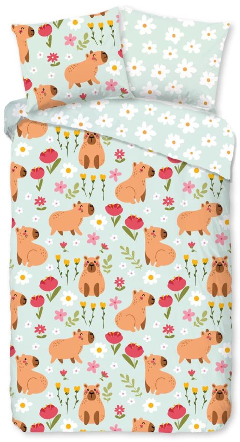 Good Morning Capibara Dekbedovertrek - Eenpersoons - 140x200/220 cm - Mint