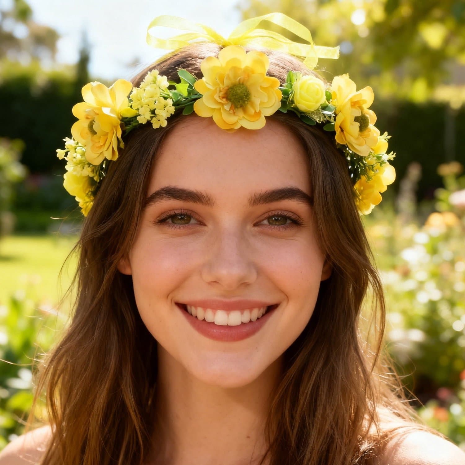 Ulisem - Paasbloemenkrans Hoofdband Kunstmatige Bloemen Groene Bladeren Haaraccessoire - Feestelijke Paashaas Hoofdband - Lentethema Bloemenkroon - Verstelbare Meisjes Vrouwen Haarversiering - Geel 22cm