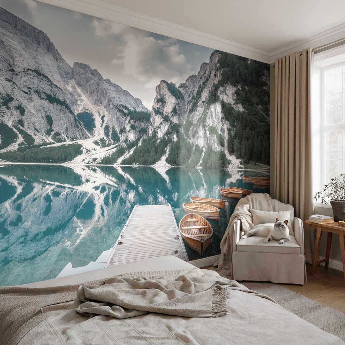 Coloray Vliesbehang - Wit Snellijm Behang - 152x104 cm - Bergpanorama Muurschildering - Gang behang Landschappen - Fotobehang Vlies - Gang behang