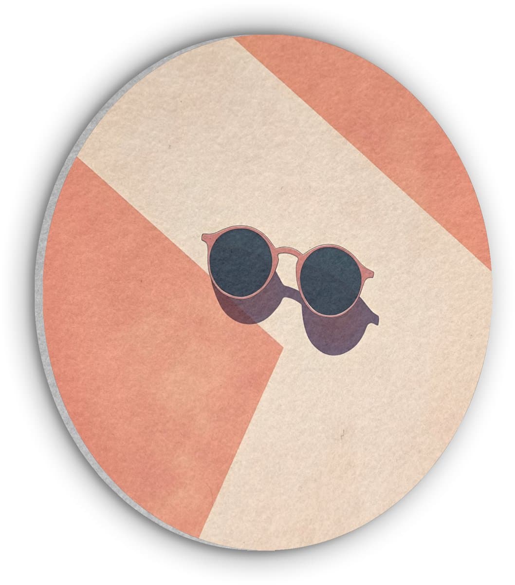 Akoestisch wandpaneel rond 30x30 cm - Vilt schilderij Zonnebril - Schaduw - Oranje - Minimalistisch - Ronde akoestische panelen - Geluidsdempende wanddecoratie - Geluidsisolatie wandcirkel - Muurdecoratie geluidspanelen