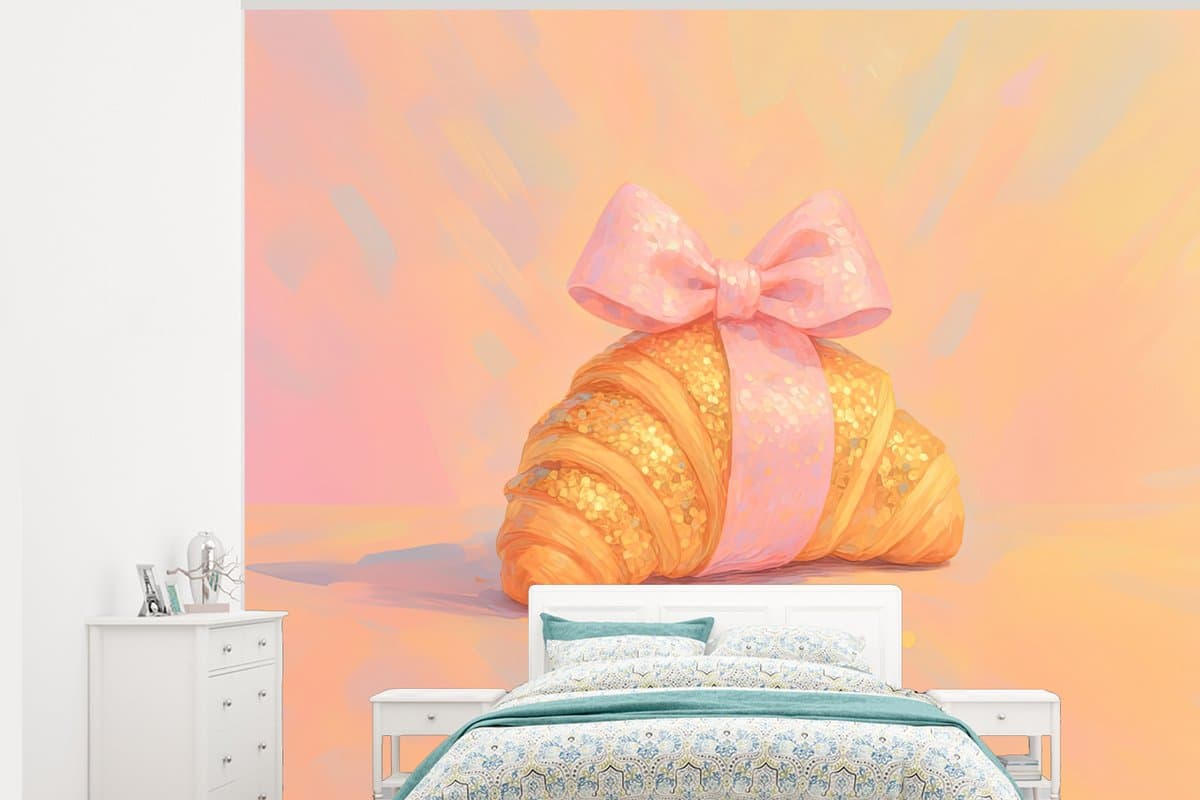 Behang - Fotobehang Croissant - Strik - Roze - Breedte 325 cm x hoogte 260 cm