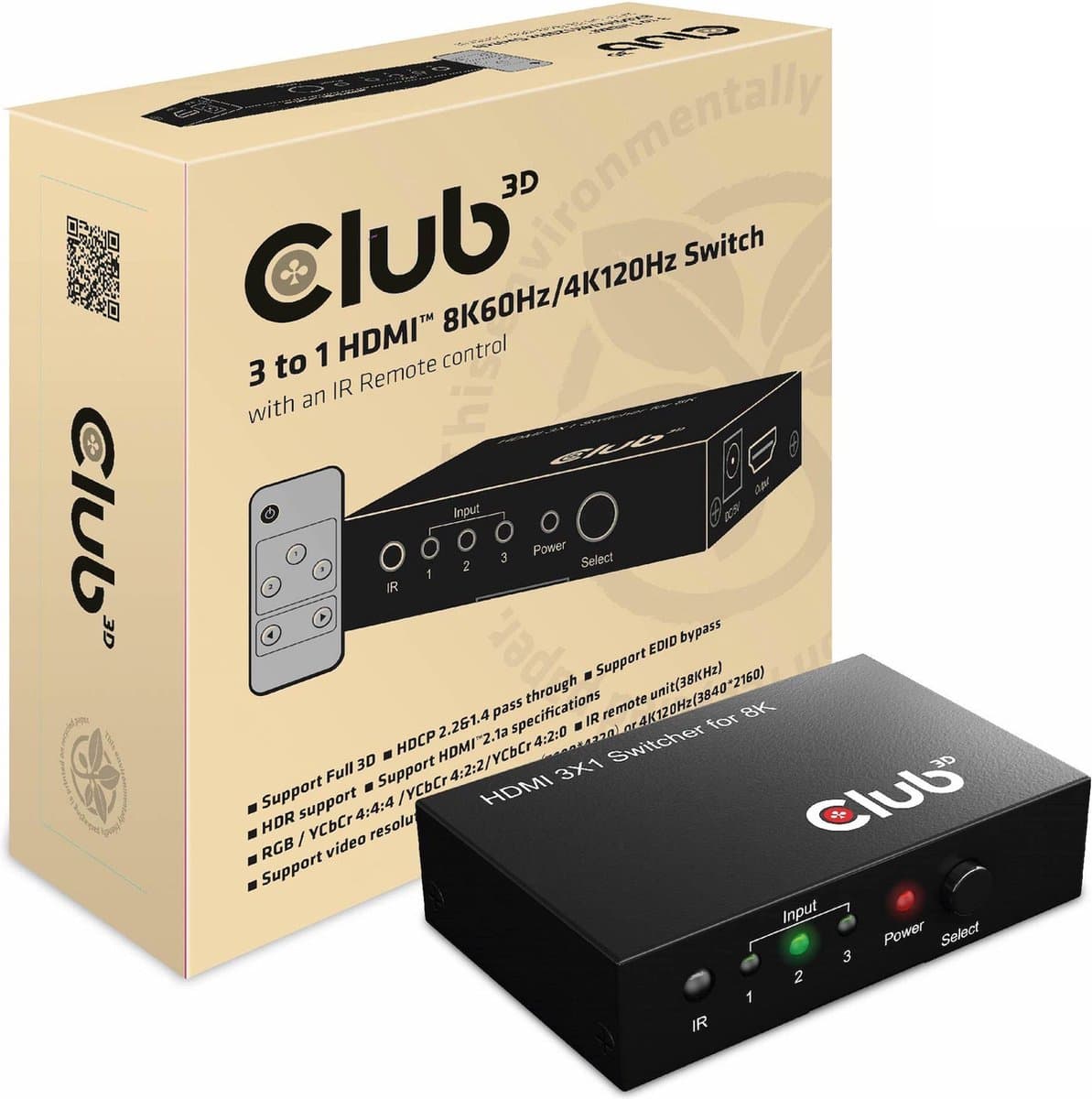 Club 3D 3 naar 1 HDMI™ 8K60Hz/4K120Hz Switch