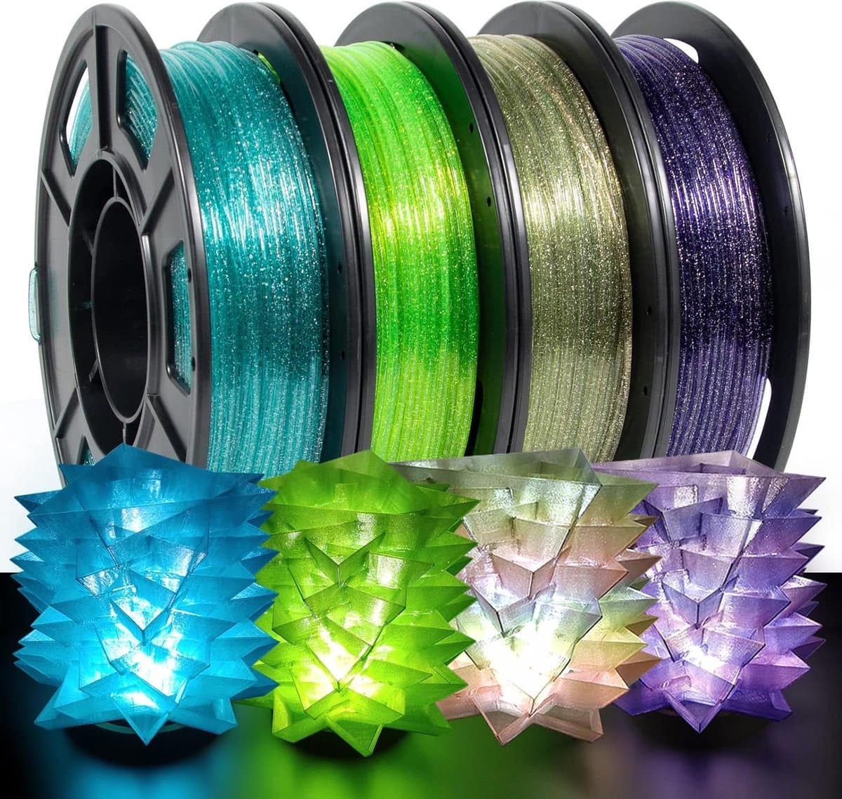 175 mm doorschijnend PETG Glitter Filament 3D-printerfilament 250 g x 4 groen-blauw-blauw en paars-regenboog_filament 175