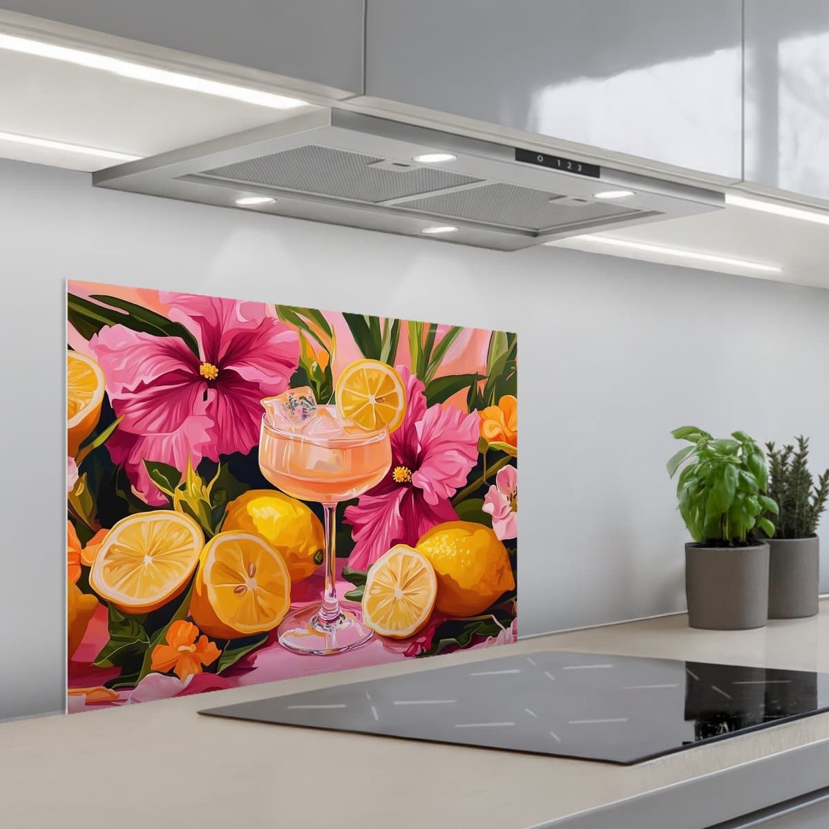 Spatscherm 70x50 cm - Zelfklevende achterwand Drink - Bloemen - Yellow - Keuken muurbeschermer - Spatwand fornuis