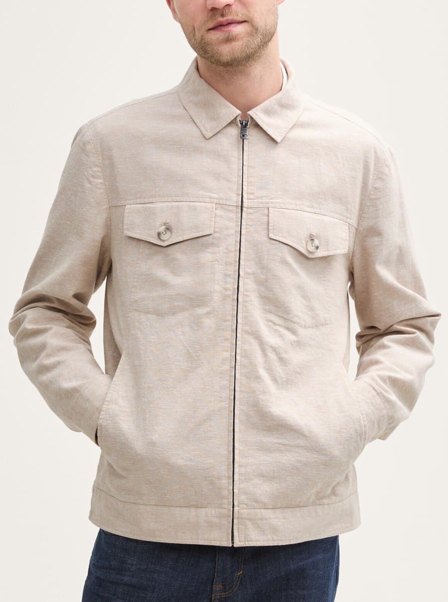 Tom Tailor - Overshirt - Heren - L - Beige - Linnen - 1050853