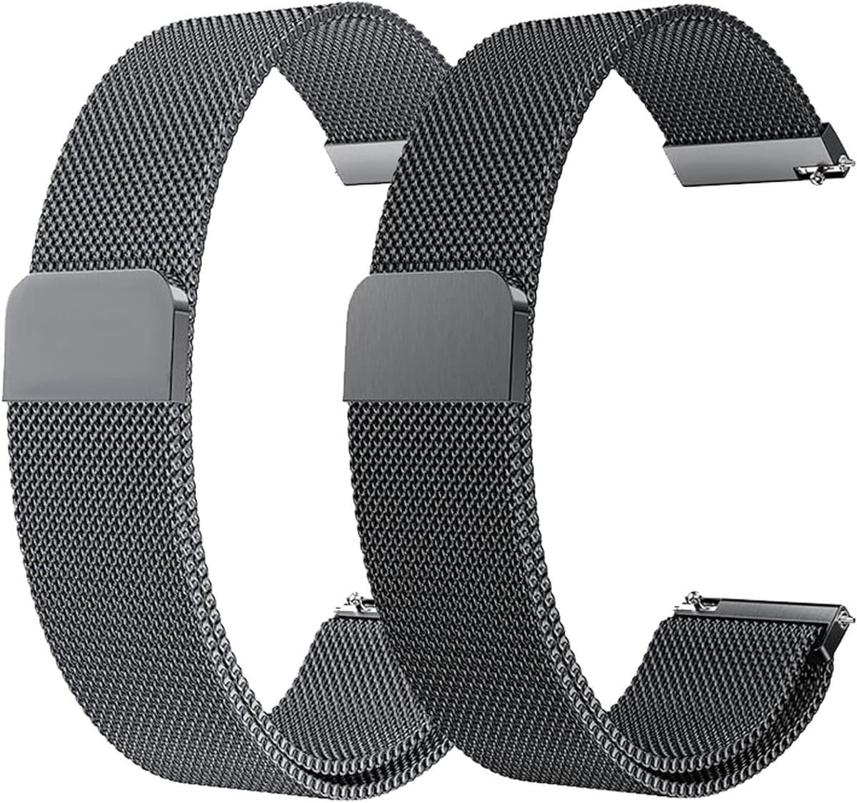 Cosensi - Horlogebanden set van 2, snelsluiting verstelbaar, voor smartwatches (zwart+donkergrijs), roestvrij staal, 20mm breedte