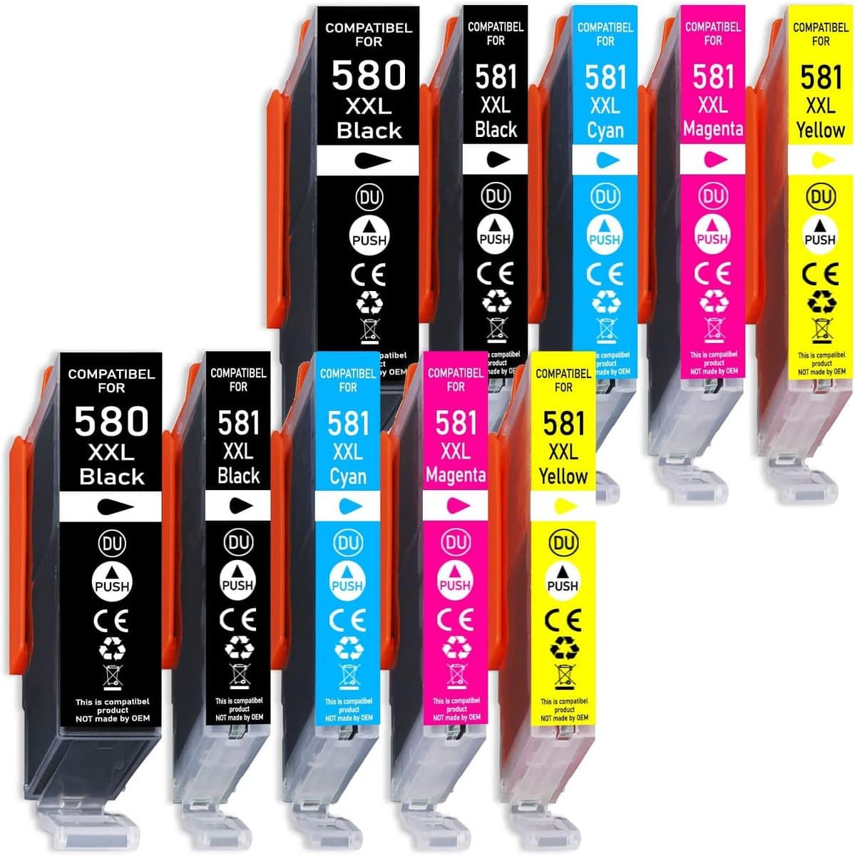 10 XXL Inktcartridges Compatibel met PGI-580 en CLI-581 voor diverse Printers