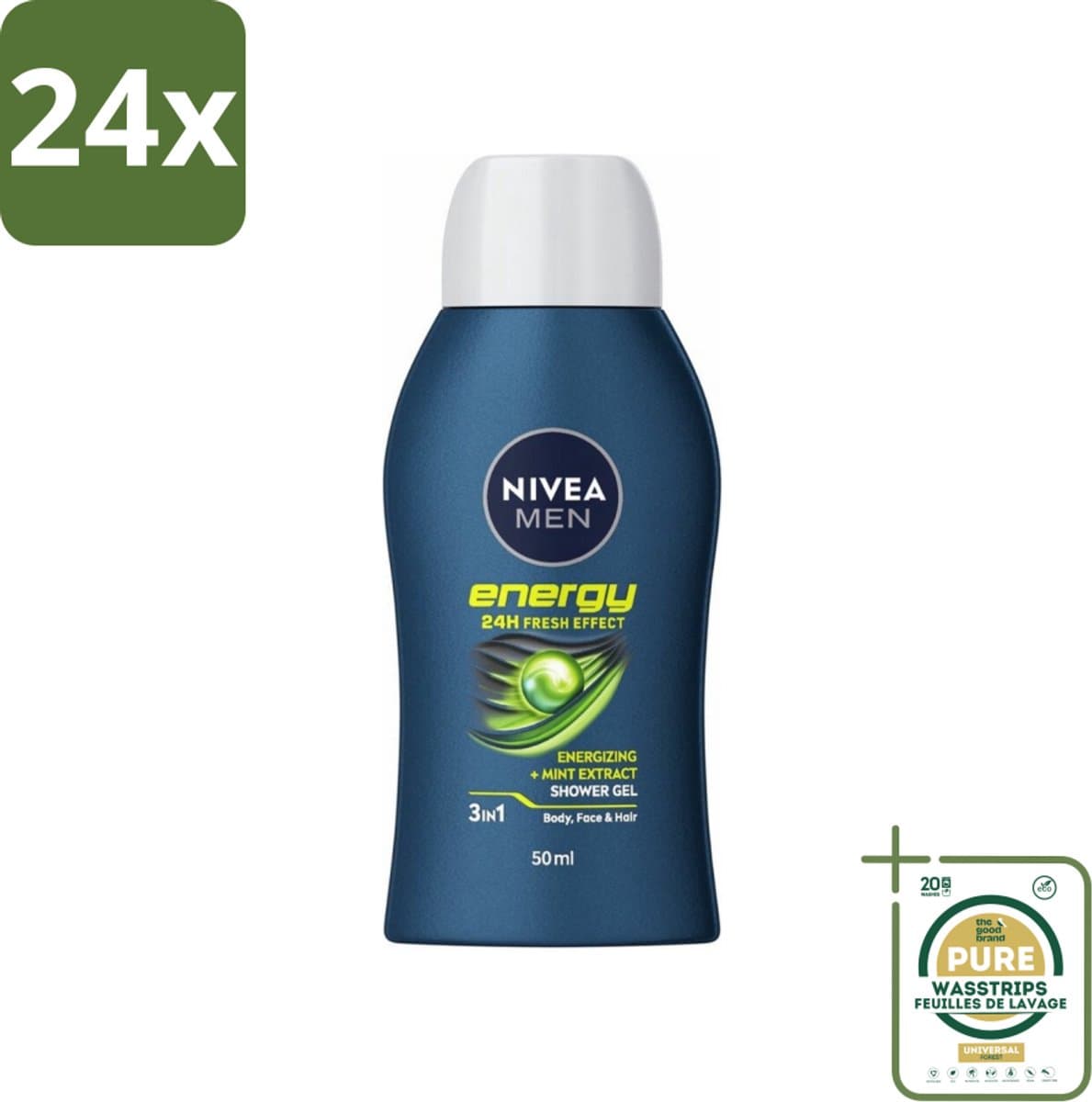 NIVEA MEN - Douchegel - Energy Mini - 50 ml - Voordeelverpakking - 24 stuks - Mintextract - Lichaam