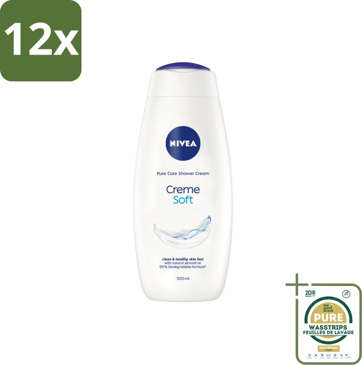 NIVEA - Douchecrème - Zacht - Huidbeschermend - Amandelolie - 500 ml - Voordeelverpakking - 12 stuks - Hydratatie - Amandelolie