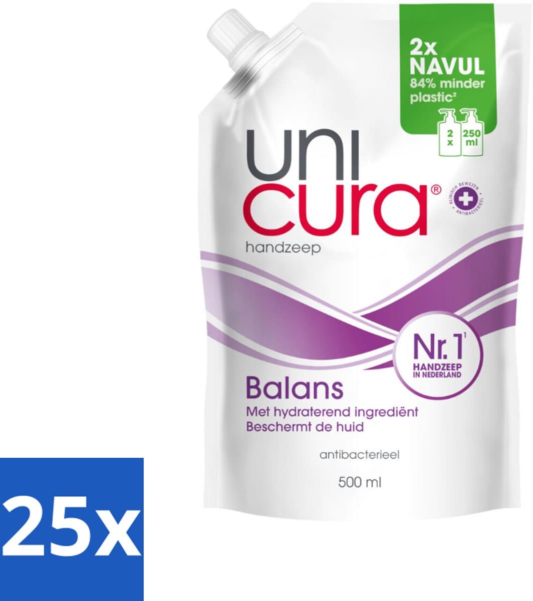 Unicura – Vloeibare Handzeep Navulling – Balans – 500 ml - Bulkverpakking - 25 stuks