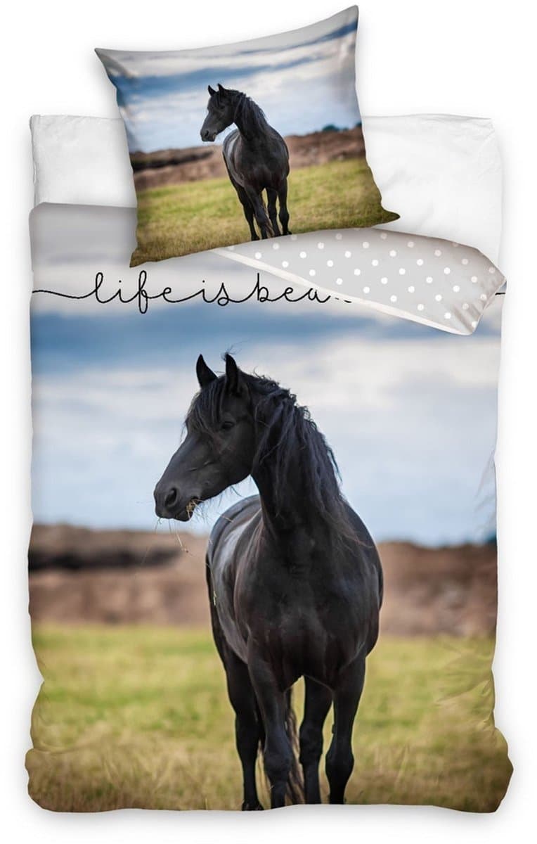 Dreamee Dekbedovertrek zwart Paard 140 x 200 cm 60 x 70 cm - Katoen