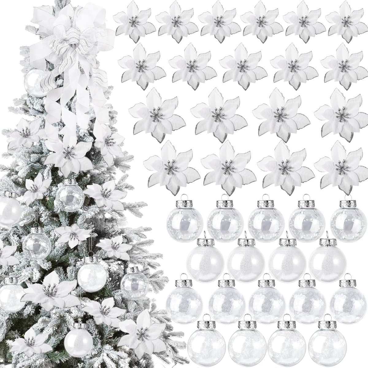 Kerstboom Decoratieset - Kerstversiering Ornamenten - Feestelijke Aankleding - 49 Delige Set - 23.5x18x18 cm - Zilver