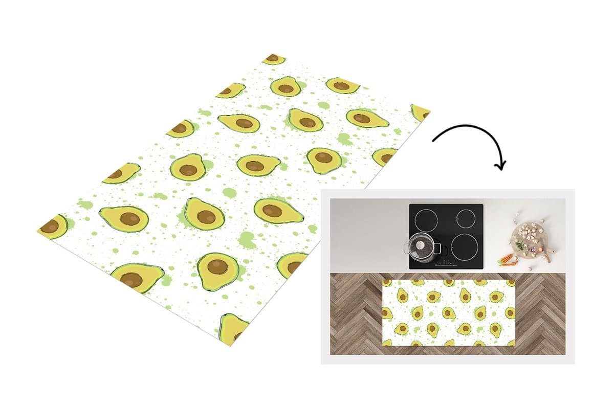 Keukenloper - Loper keuken - Avocado - Patronen - Groen - 120x60 cm - Keukenloper vinyl