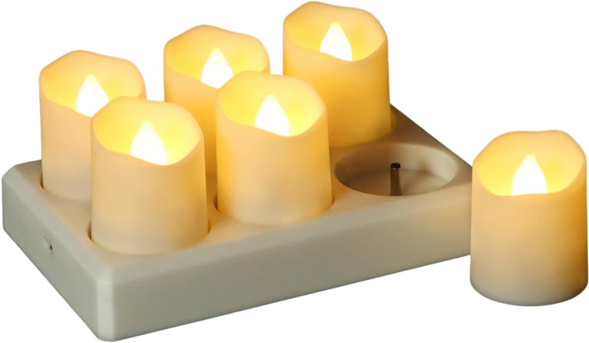 Lìon® Led Kaarsen Met Bewegende Vlam - Oplaadbare Waxinelichtjes - Oplaadbare Theelichtjes - Oplaadbare Kaarsen - Wit - 4cm x 4cm x 5cm