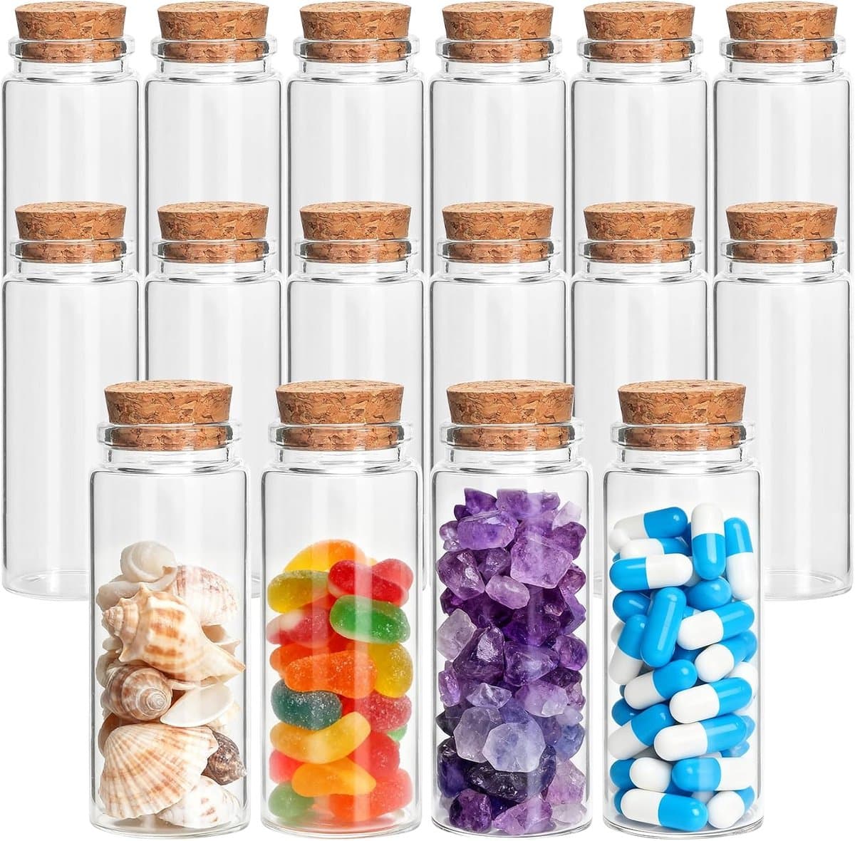 16 stuks glazen flessen van 80 ml met kurksluiting, kleine wensflessen, mini-toverdrinkflessen, lege toverdrankflessen, cadeauglas voor snoep, specerijen, knutselprojecten