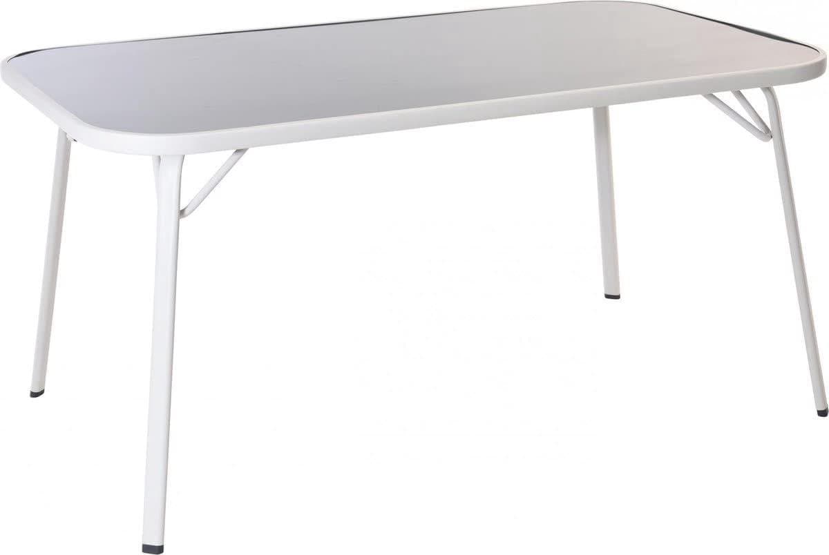 Tuinmeubel Tafel - Balkon Tafel Tuin - Buiten Eten - Weerbestendig Materiaal - 150 x 90 cm - Wit Grijs