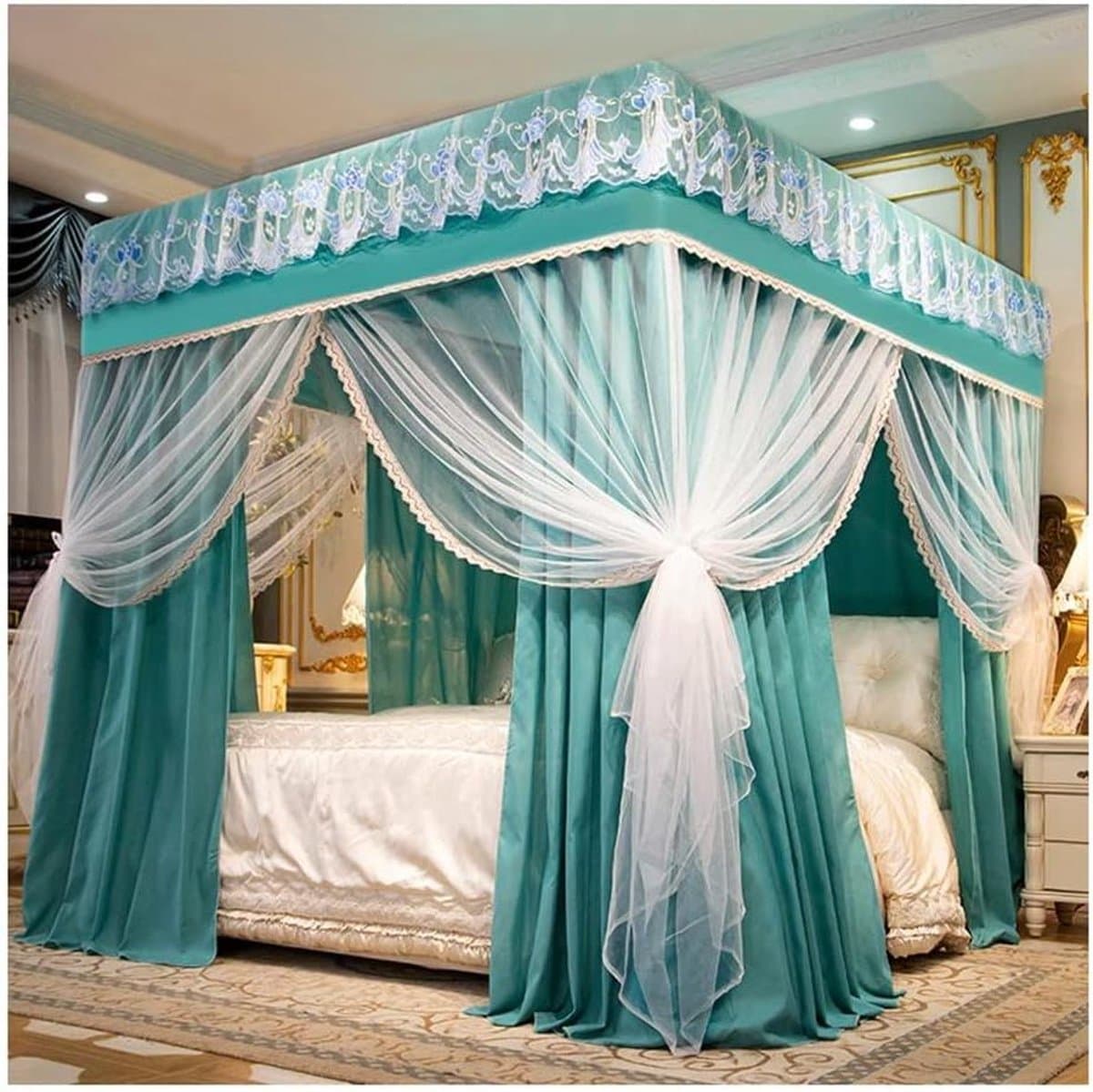Bedhemel Klamboe - Muggennet Hemel - Slaapkamer Decoratie - Dubbellaags Garen - 200 cm Hoog - Blauw