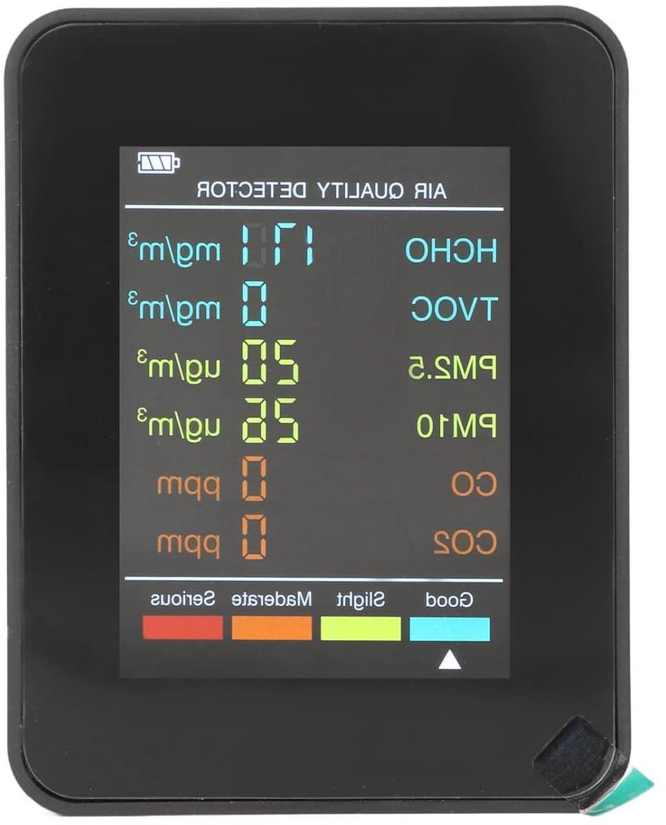 Luchtkwaliteitsmonitor - Binnenluchtmeter - Luchtkwaliteit Meten - Multifunctioneel - USB Oplaadbaar - Zwart