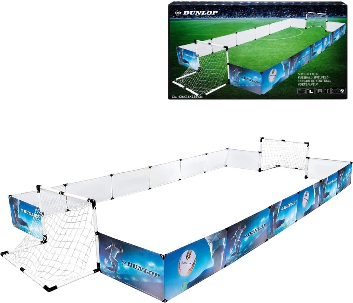 Dunlop Mini Voetbalveld Set - 426 x 235 x 36 cm, Blauw/Wit/Zwart