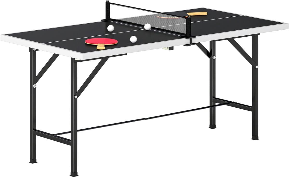 Bresht Pingpongtafel - Opvouwbaar - Binnen & Buiten - Inclusief 2 Batjes en 3 Ballen - Afneembaar net - Zwart - 152 × 76 × 70 cm
