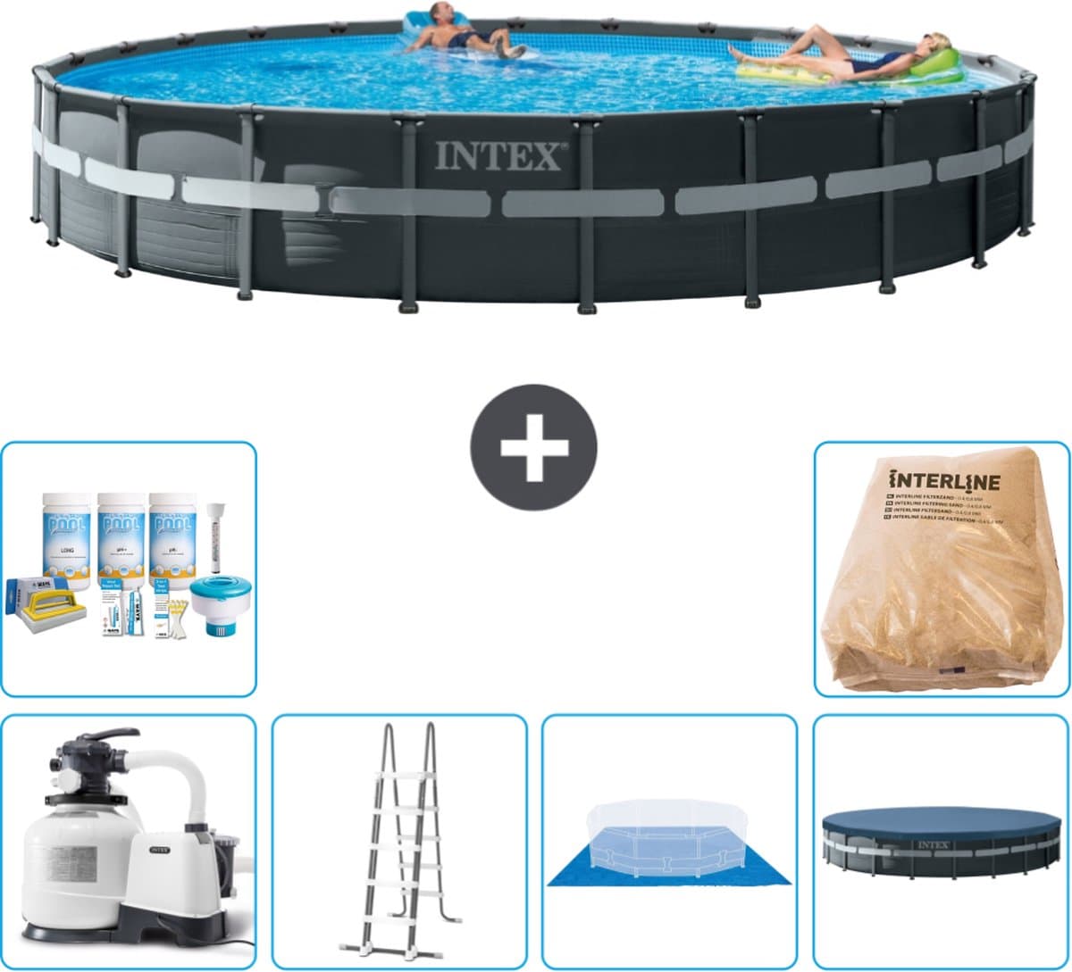Intex Rond Ultra XTR Frame Zwembad - 732 x 132 cm - Inclusief Pomp - Ladder - Grondzeil - Afdekzeil Onderhoudspakket - Filterzand