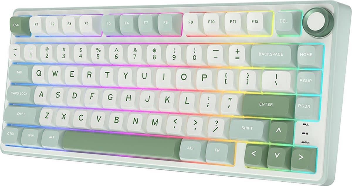 Royal Kludge RKR75 - RGB Mechanisch Gaming Toetsenbord - Foam Touch - Sky Cyan - USB - Hot Swappable Switch - Brown Switches - Inclusief Stofkap