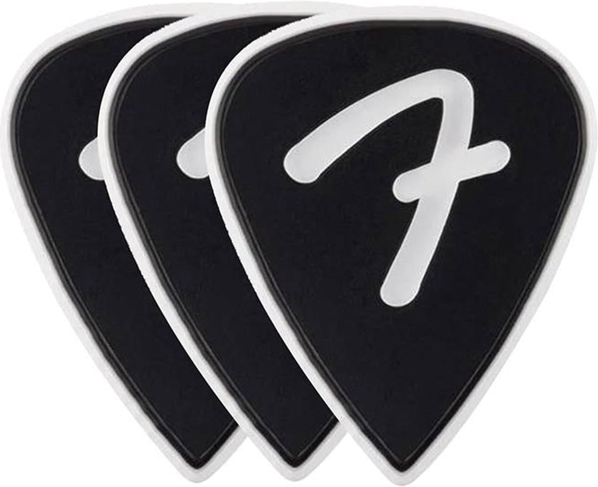 Fender 1984351306 Plectrums Celluloid F-Grip 351 Vorm Zwart 3-Pack Grip-Gericht Ontwerp
