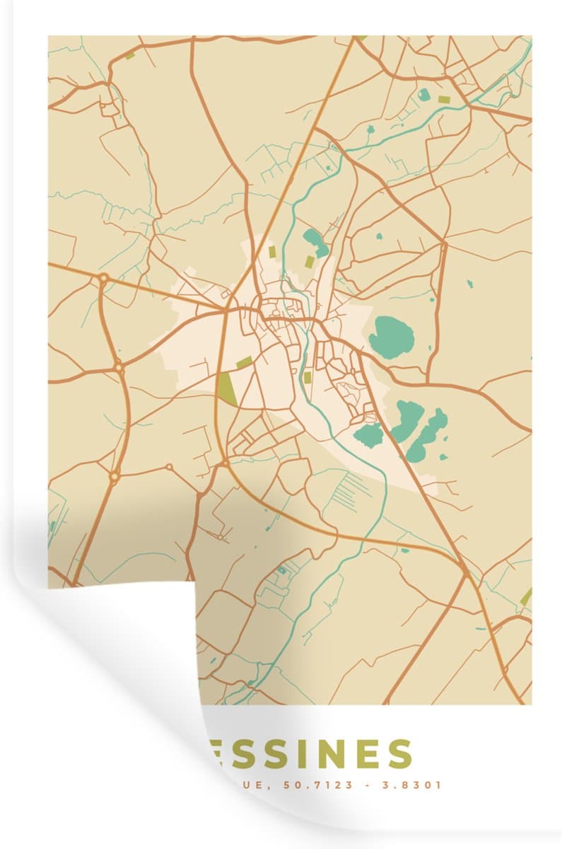 Muurstickers - Sticker Folie - Kaart - Plattegrond - Stadskaart - Vintage - Lessines - 20x30 cm - Plakfolie - Muurstickers Kinderkamer - Zelfklevend Behang - Zelfklevend behangpapier - Stickerfolie