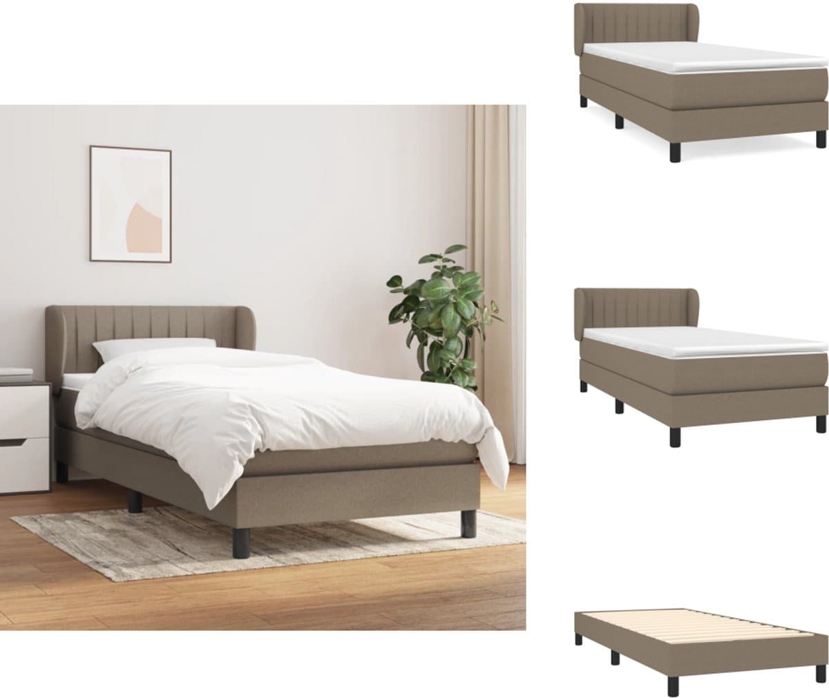 vidaXL Boxspring - Boxsprings - Bed - Slaapmeubel - Boxspring met matras stof taupe 100x200 cm