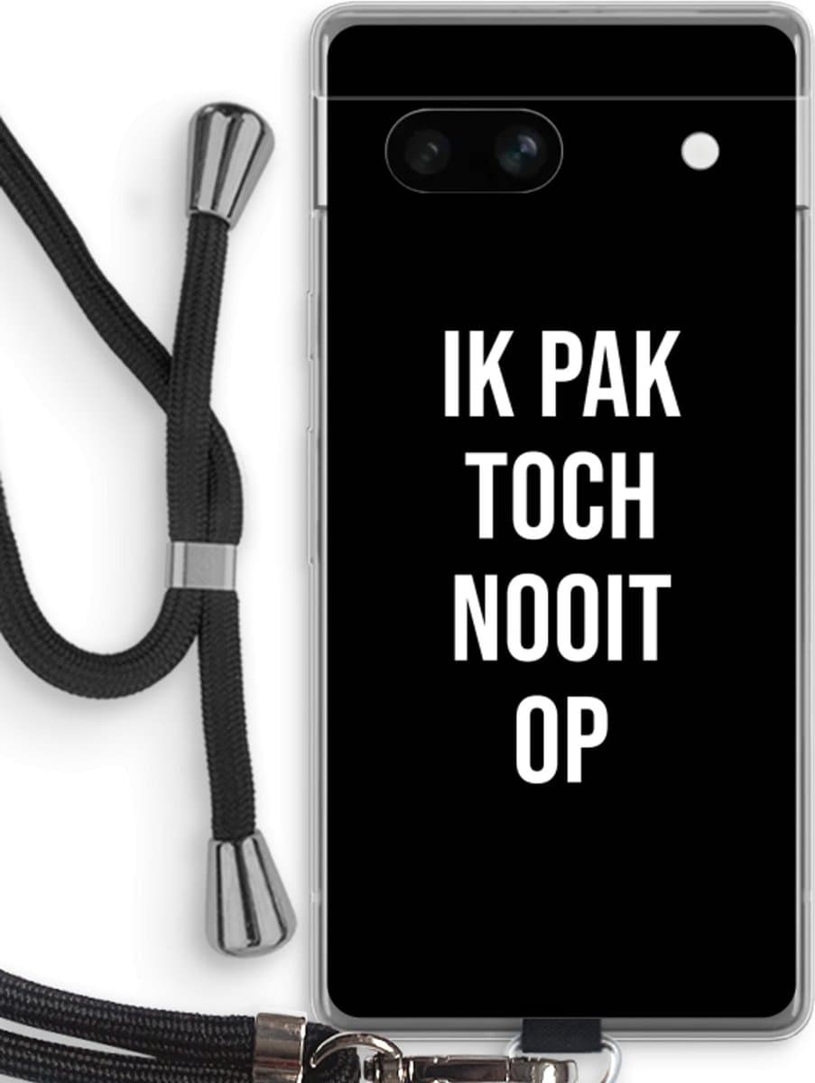 Case Company® - Hoesje met koord geschikt voor Google Pixel 7A hoesje met Koord - Ik pak nooit op - Zwart - Telefoonhoesje met Zwart Koord - Bescherming aan alle Kanten en Over de Schermrand