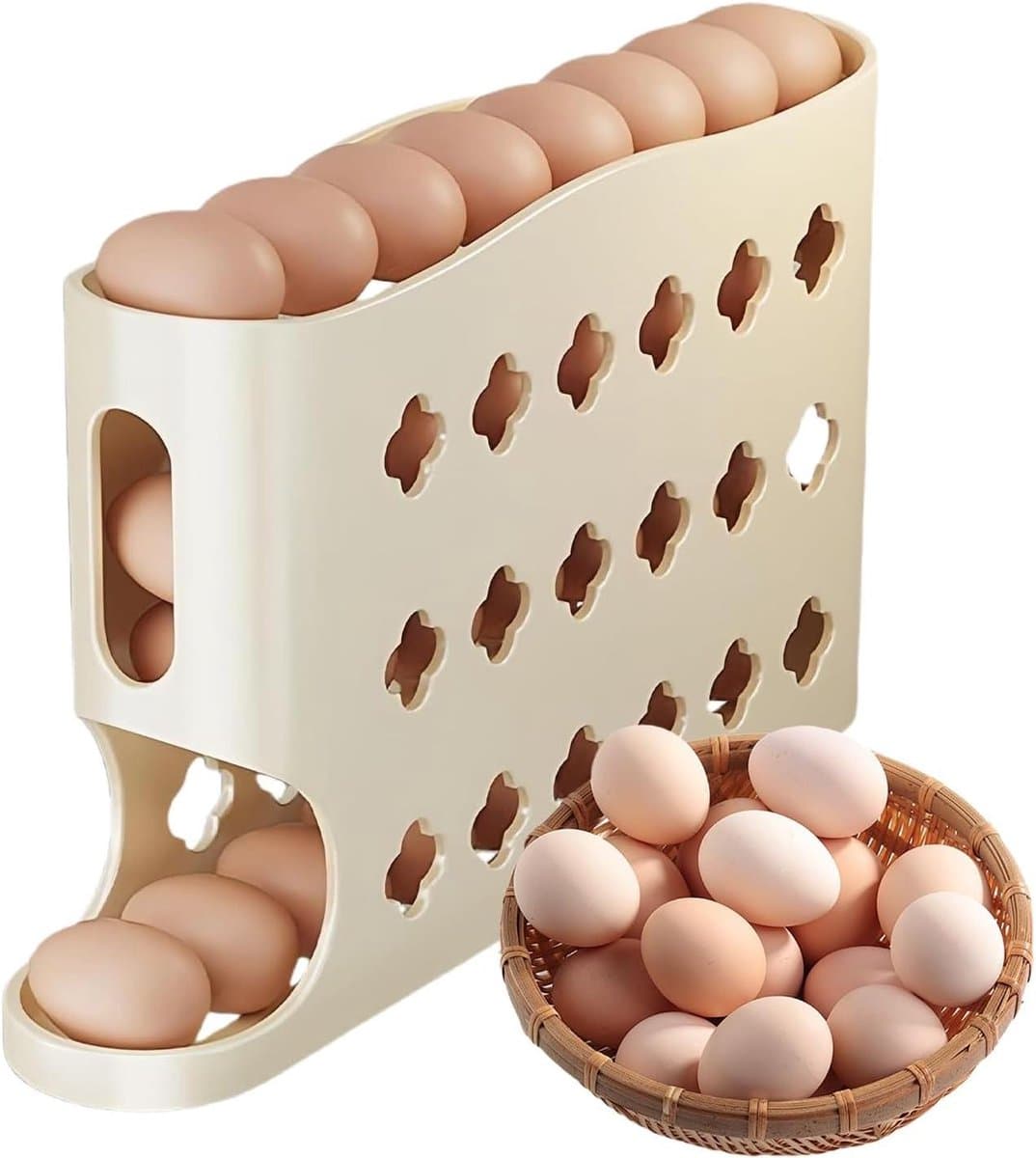 Koelkast Eierrek - Ei Opslag - Keuken Organiseren - Antislip Basis - 5x18x5 cm - Wit