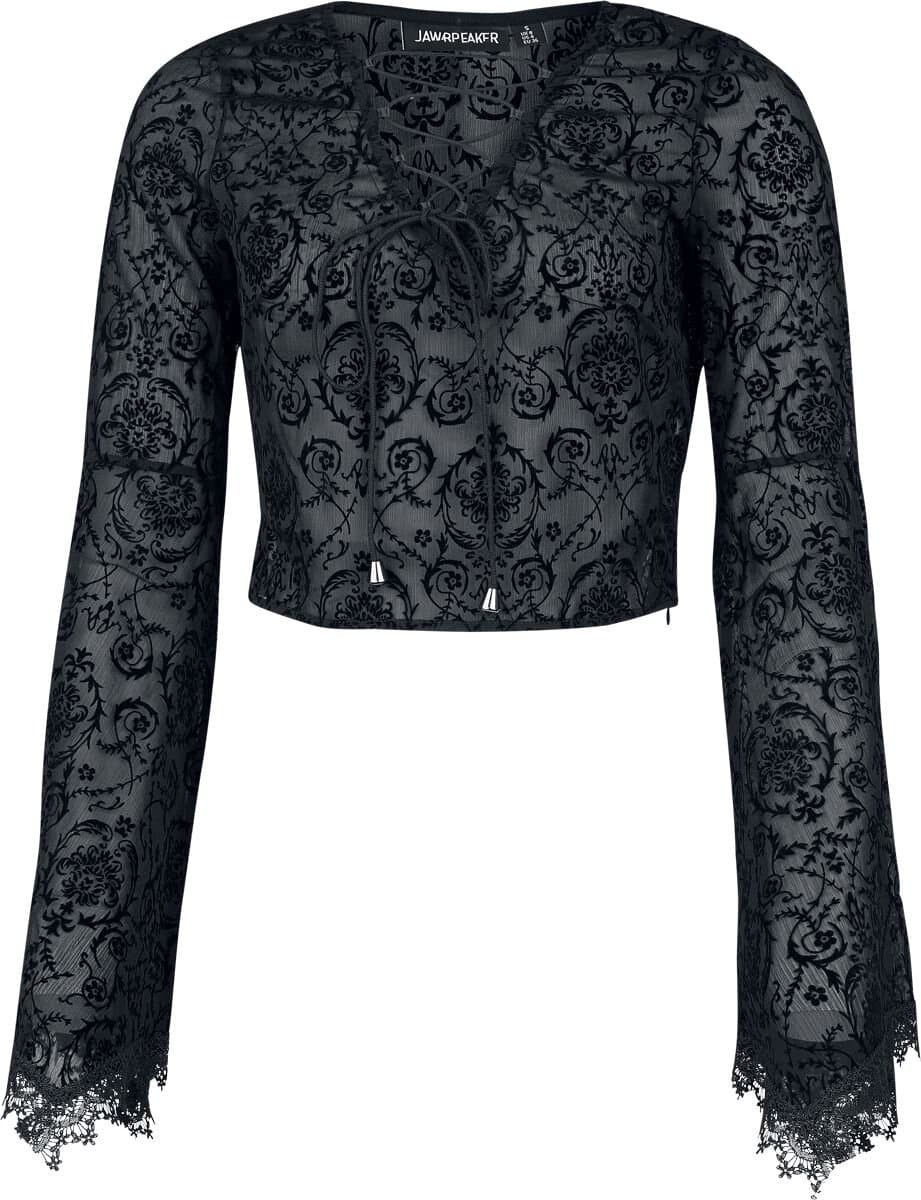 Jawbreaker Bell Sleeve Devore Lace Up Top Dames Shirt met lange mouwen - zwart - L