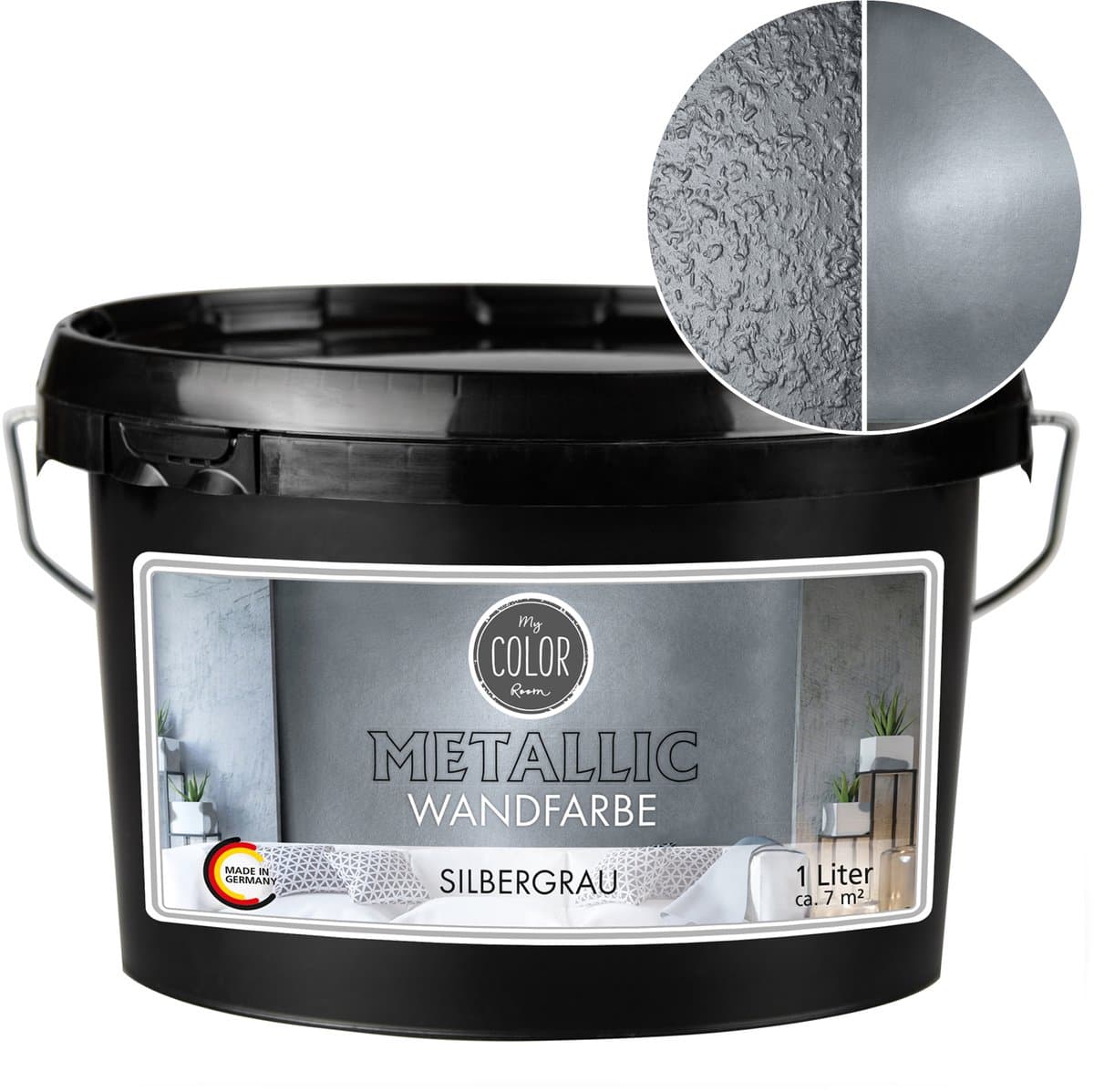 My Color Room Metallic Muurverf - Hoogglans Afwerking - Waterbasis - Terpentine vrij - Zilvergrijs - 1 Liter