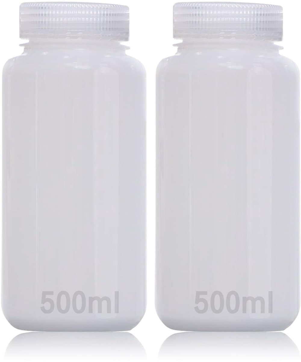 Seb3 - Laboratoriumfles - Plastic fles 500ml - Lekvrij en transparant - Geschikt voor chemische stoffen - Breed mondstuk - Set van 2