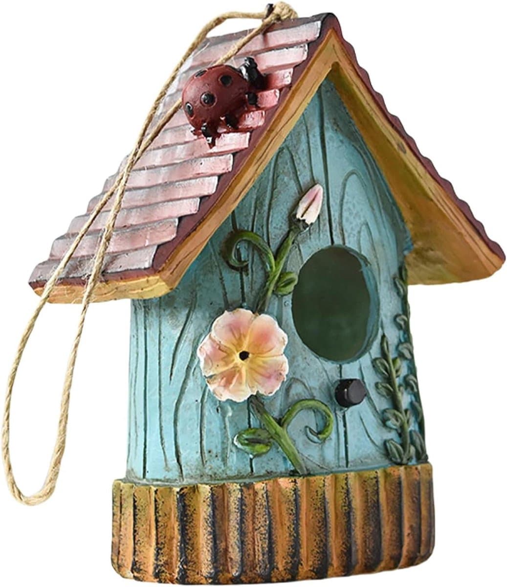 Vogelhuis Hars - Nestkast Decoratie - Tuin Decoratie - Handgesneden Uiterlijk - 13.8D x 21.1B cm - Kleurrijk