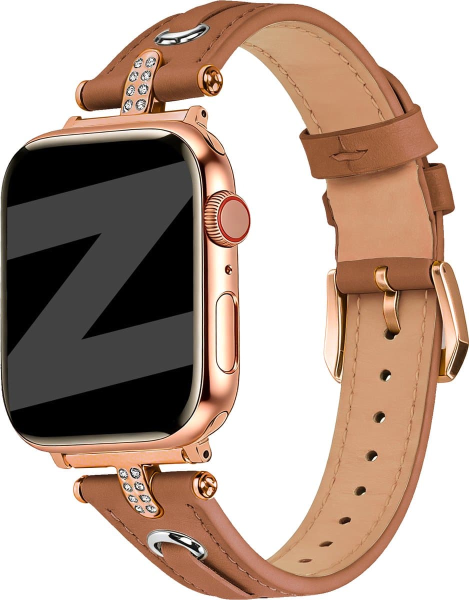 Bandz Apple Watch leren bandje T-Belt - horlogebandje geschikt voor Apple Watch 1/2/3/4/5/6/7/8/9/10/11/SE/Ultra (2) (38/40/41/42mm) - bruin