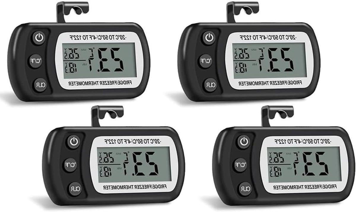 Digitale Koelkast Thermometer - Vriezer Meter - Voedsel Opslag - IPX5 Waterdicht - 4 Stuks - Zwart